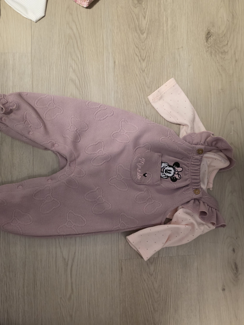 Disney Minnie Mouse Mauve Pink Ruffle Strap Overalls Set